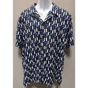 Express Rayon Short Sleeve Shirt in blue with Geometric Pattern - Size XL New